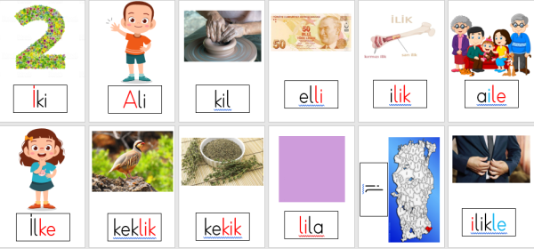 İ sesi resimli hece-kelime kartları ve kes yapıştırlar eklendi.