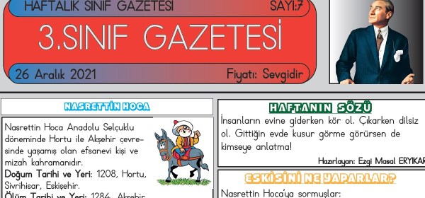 İÇERİĞİNİ ÖĞRENCİLERİMİN HAZIRLADIĞI SINIF GAZETEMİZ ÇIKTI!